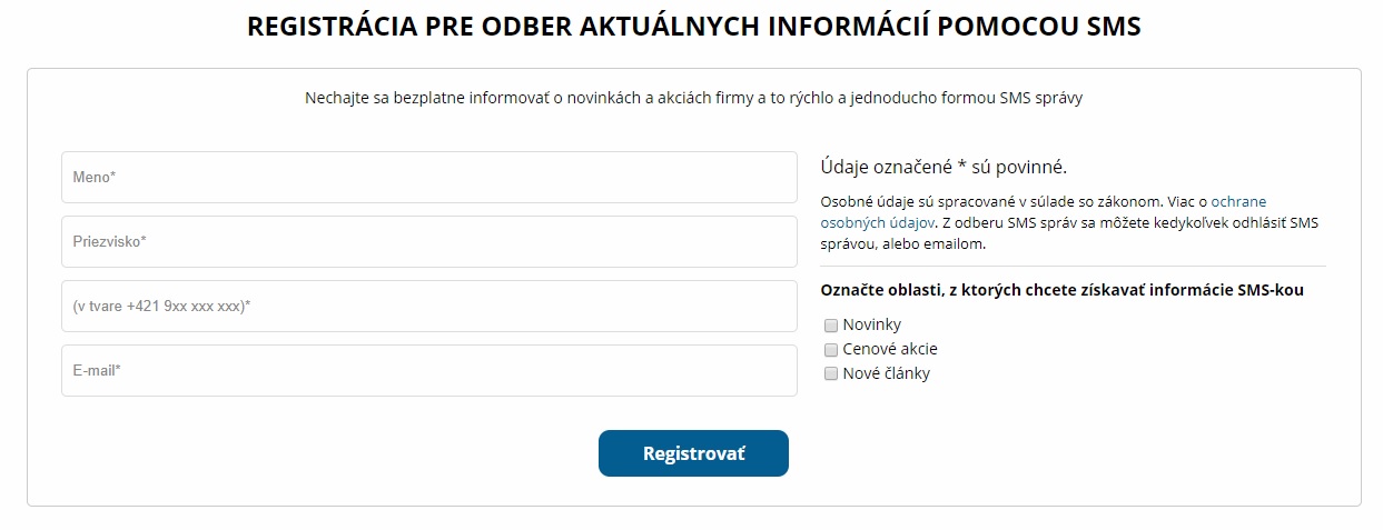 Hromadn SMS  - registrcia